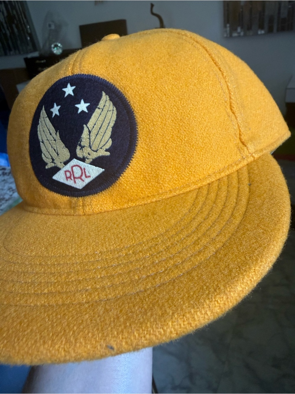RRL Ralph Lauren Wool Blend Leather Strap Cap Hat Gold One Size OS NWT Heritage - Picture 13 of 17